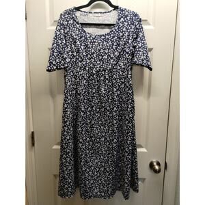Misslook Women's Size Small Blue & White Short Sleeve Floral Shift Dress